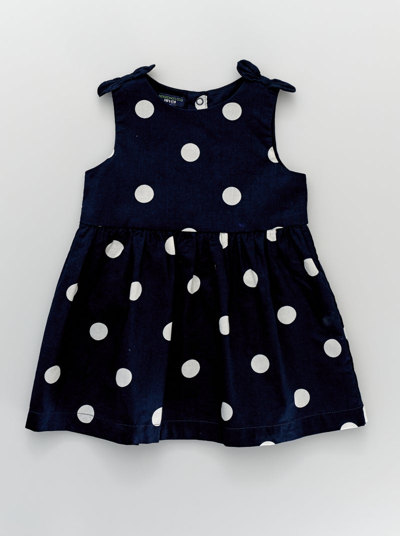 Robe à nœuds en voile de coton imprimée pois bleu marine pois - Kiabi
