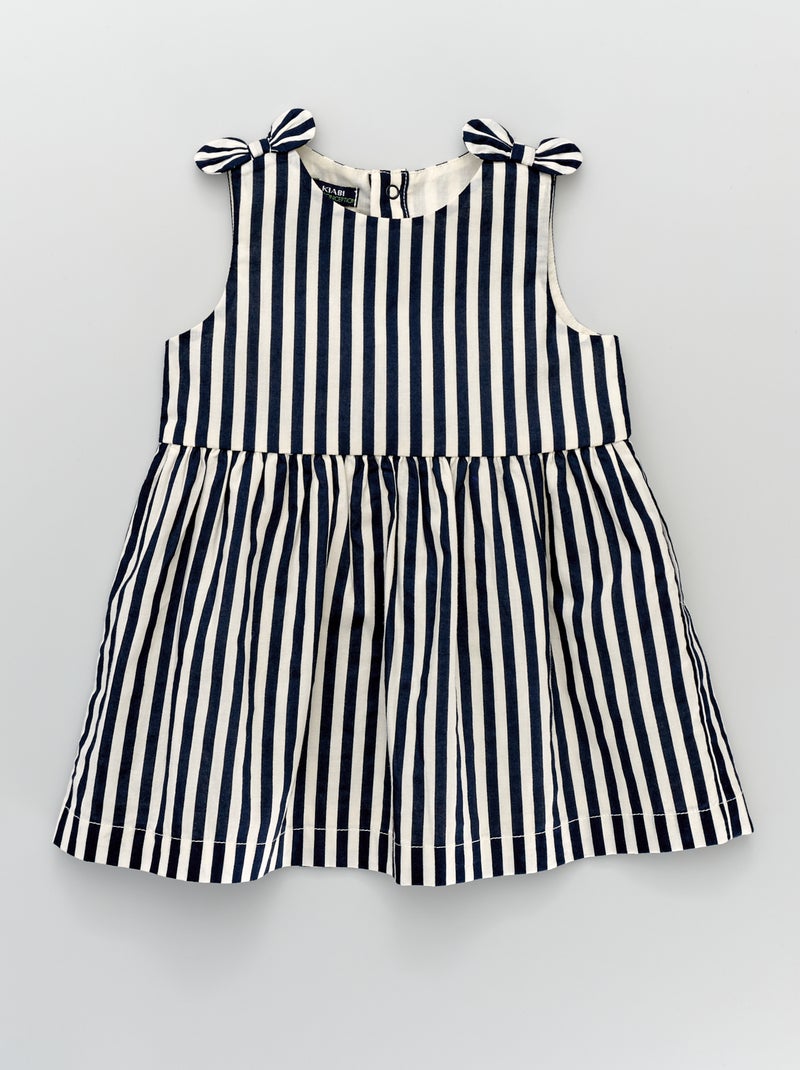 Robe à nœuds en voile de coton rayé bleu marine rayé - Kiabi