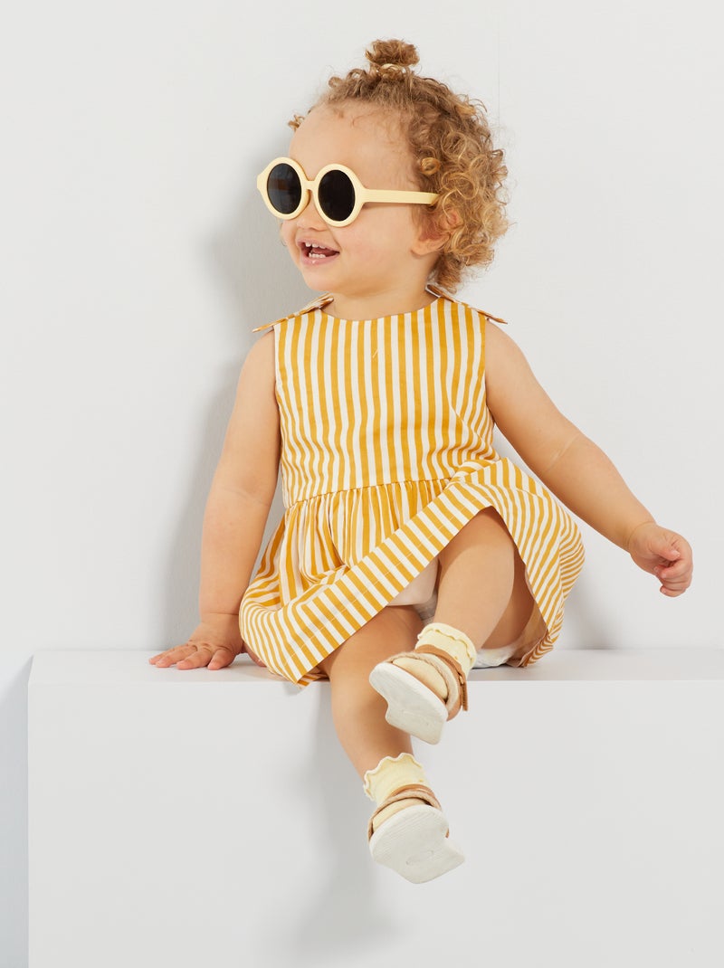 Robe à nœuds en voile de coton rayé jaune rayé - Kiabi
