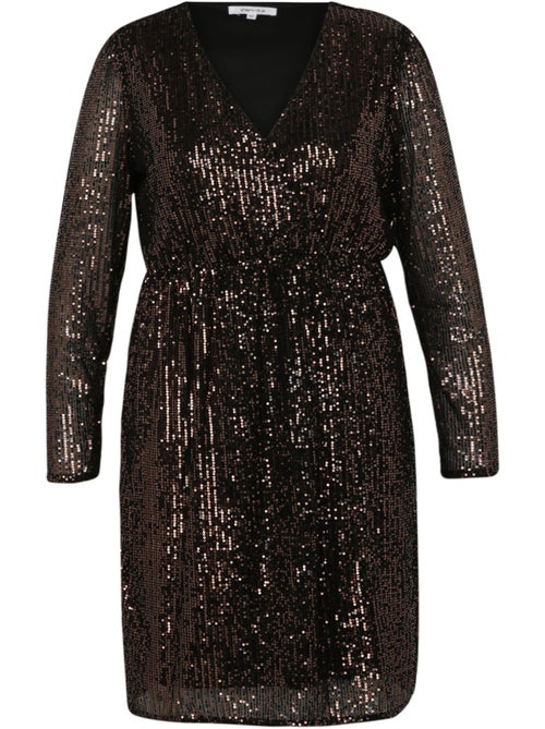 Robe à paillettes col cache-coeur PAPRIKA - Kiabi