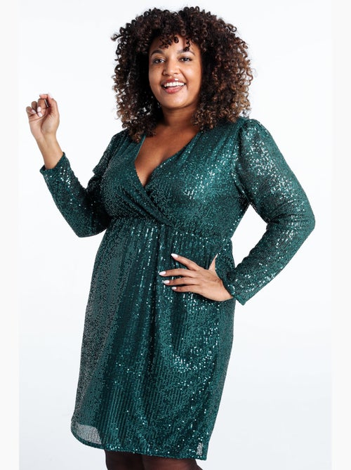 Robe à paillettes col cache-coeur PAPRIKA - Kiabi
