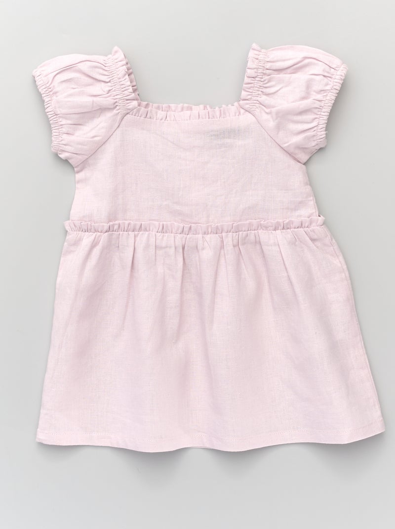 Robe à petits volants en lin et viscose mauve - Kiabi