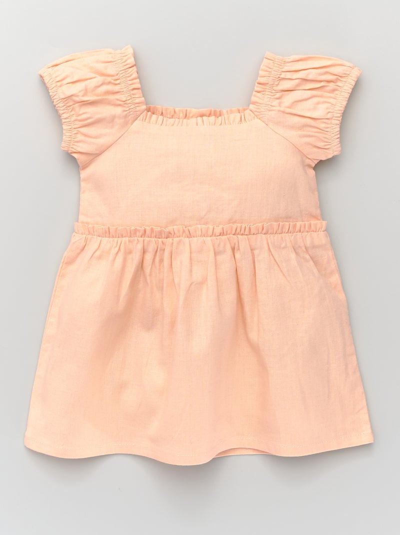 Robe à petits volants en lin et viscose orange - Kiabi