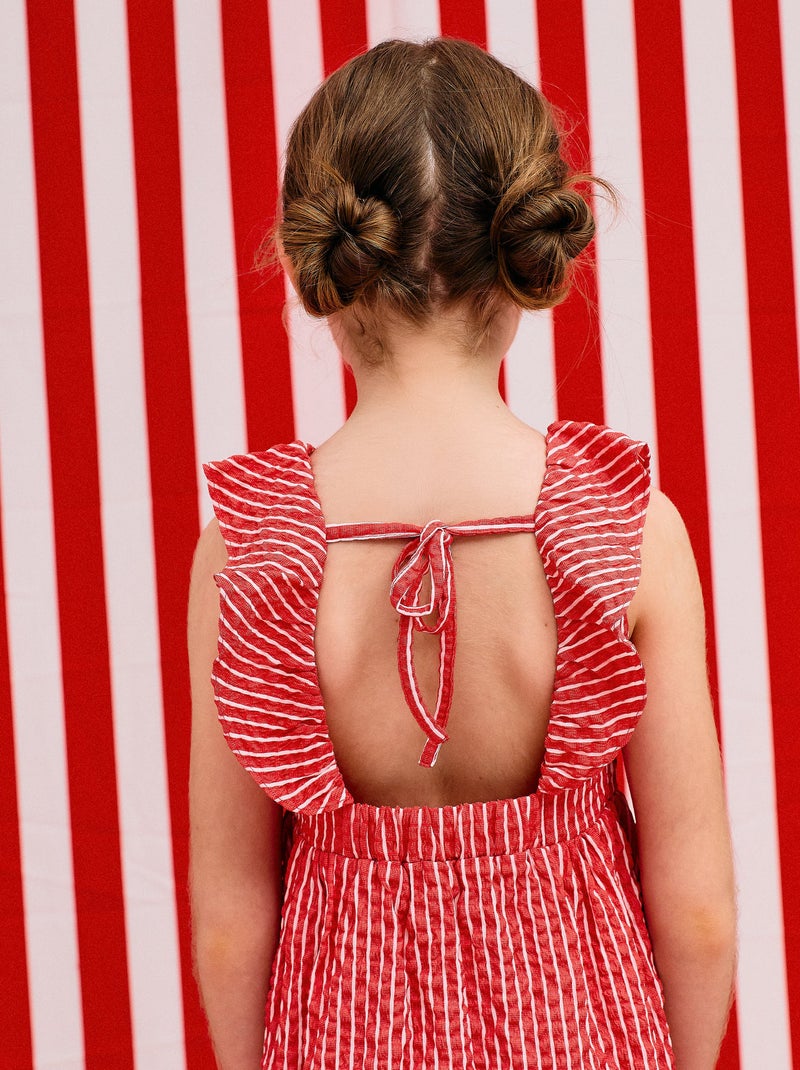Robe à Rayures avec Texture et Volants Rouge - Kiabi