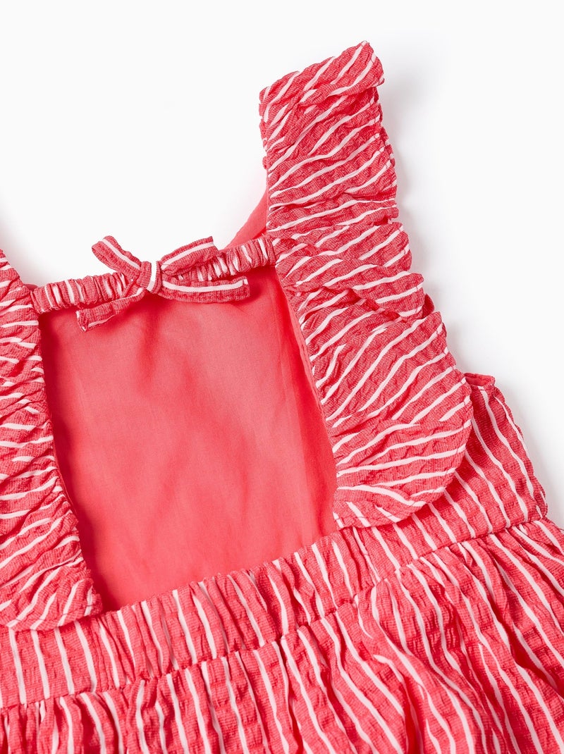 Robe à Rayures avec Texture et Volants Rouge - Kiabi