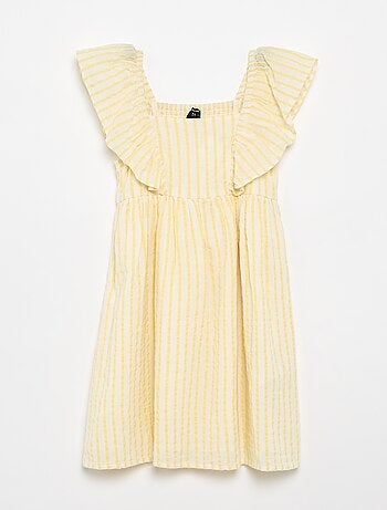 Robe à rayures jaunes et manches volantées