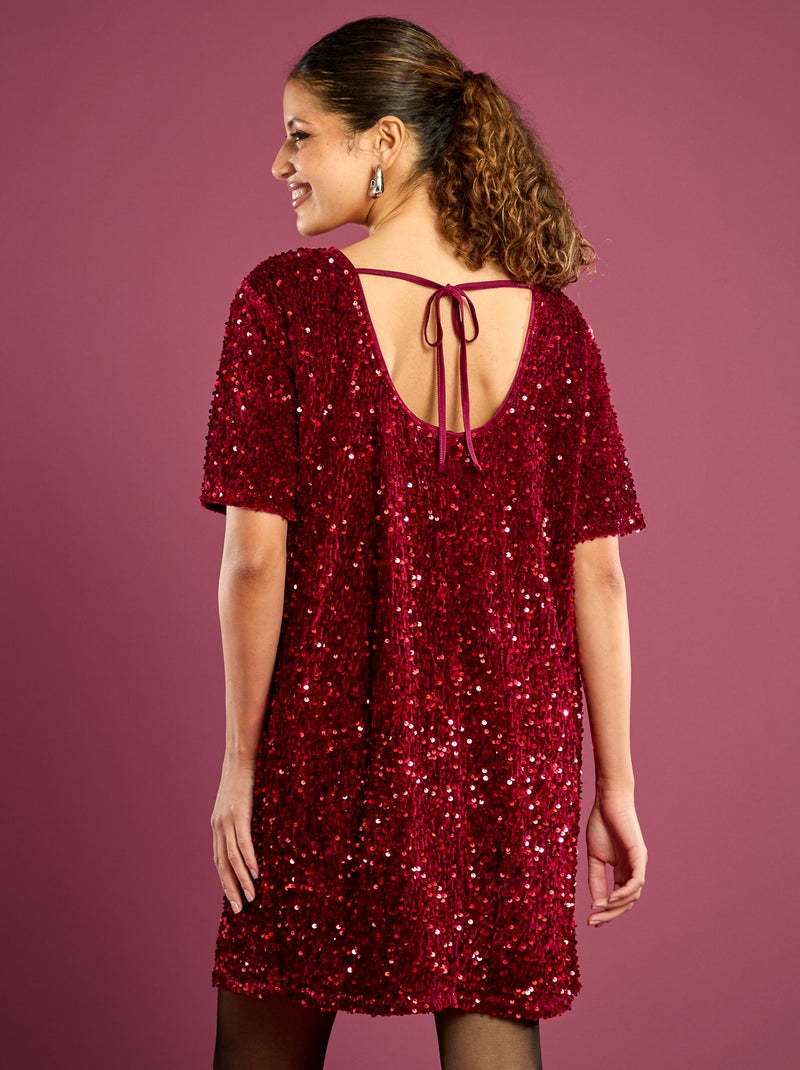 Robe à sequins avec dos noué Rouge - Kiabi