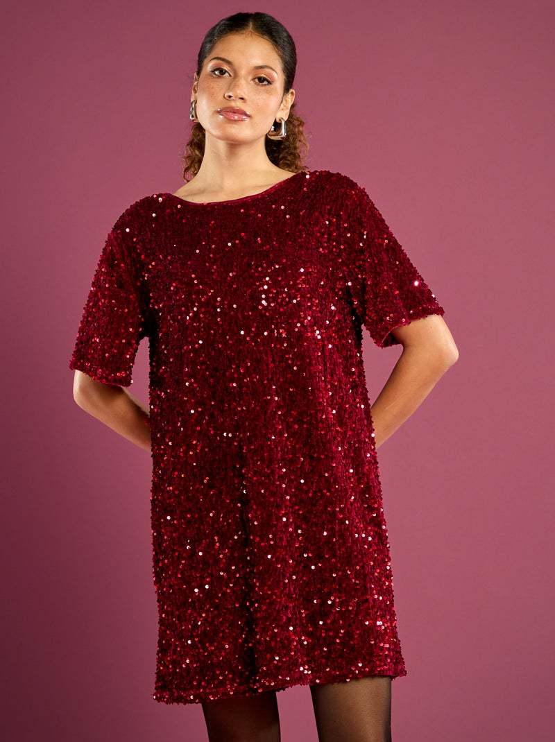 Robe à sequins avec dos noué Rouge - Kiabi