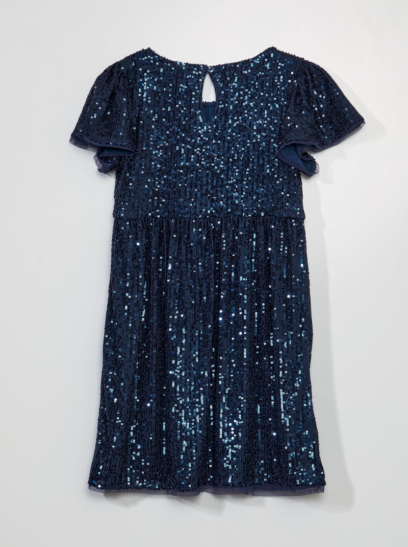 Robe à Sequins Noire - Manches Courtes Volantées - Taille 38 - Marque LEA - Occasion Très Bon état
