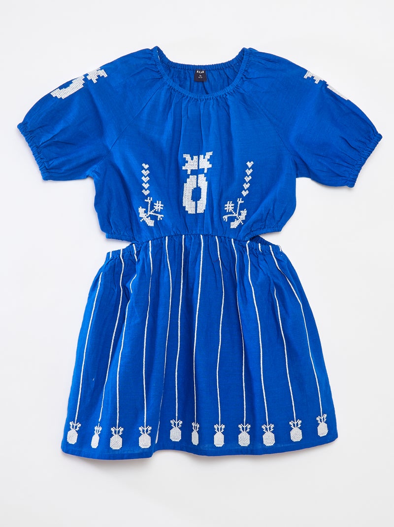 Robe à taille élastiquée avec broderies Bleu - Kiabi