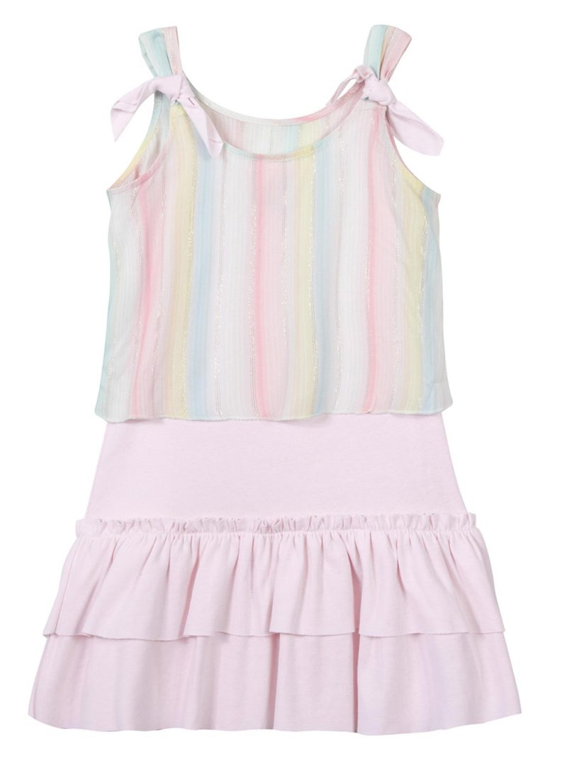 Robe À Volants Avec Haut Rayé 'floriane' Rose pâle - Kiabi