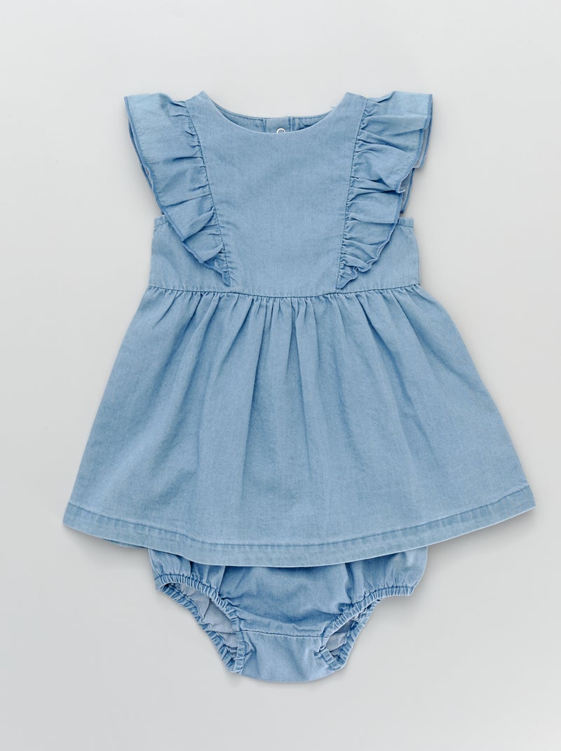 Robe à volants + culotte en denim léger bleu - Kiabi