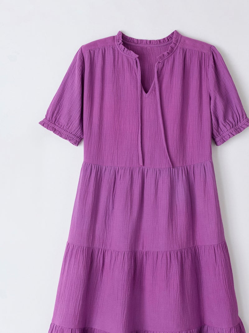 Robe à volants en gaze de coton - Damart Violet - Kiabi