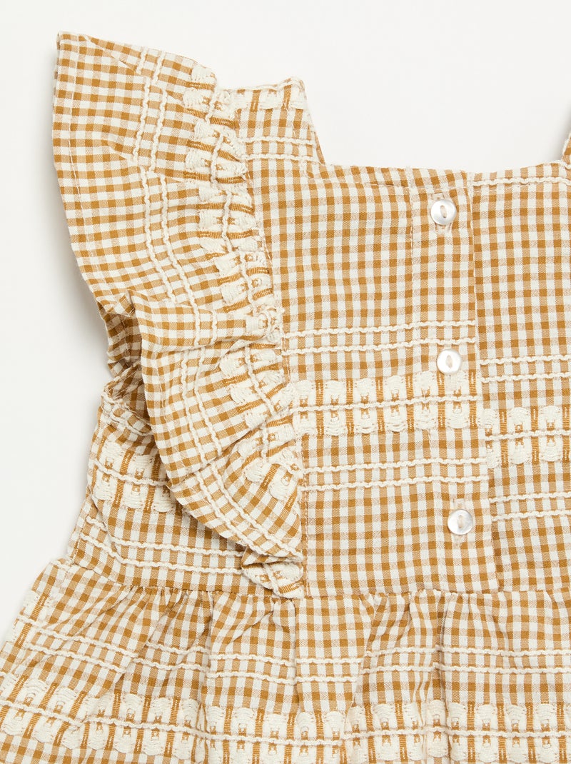 Robe à volants et motif à carreaux Marron - Kiabi