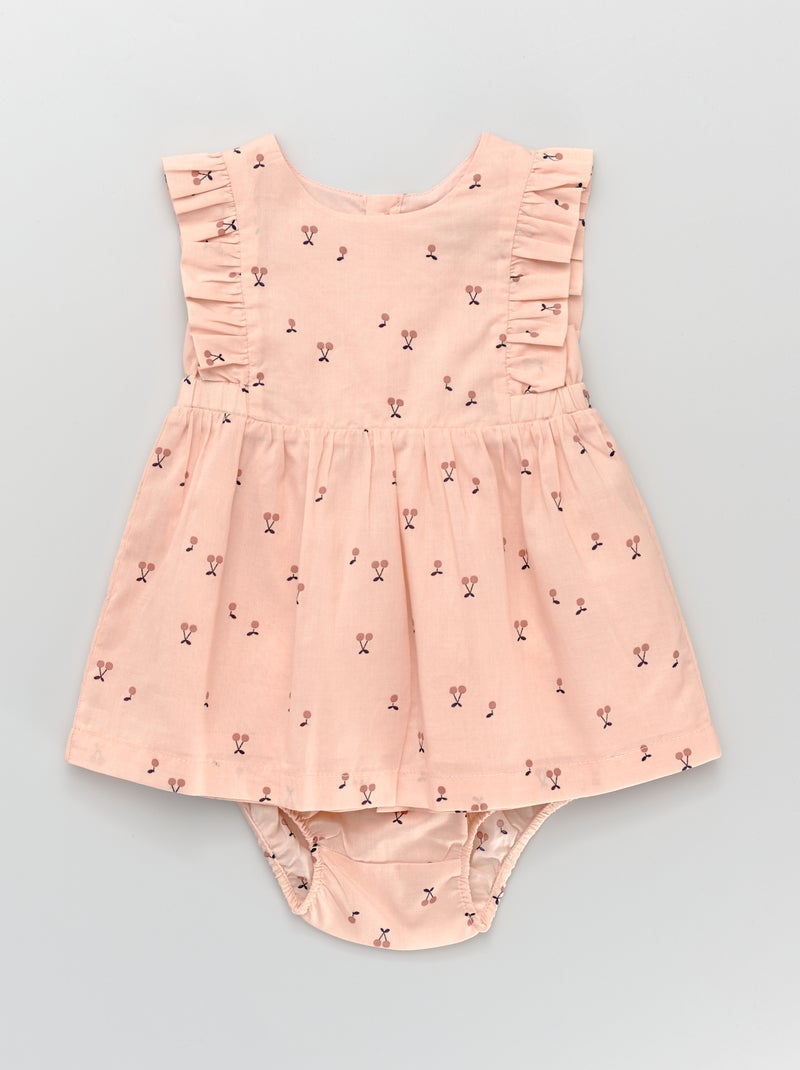Robe à volants imprimée 'fleurs' rose pêche - Kiabi