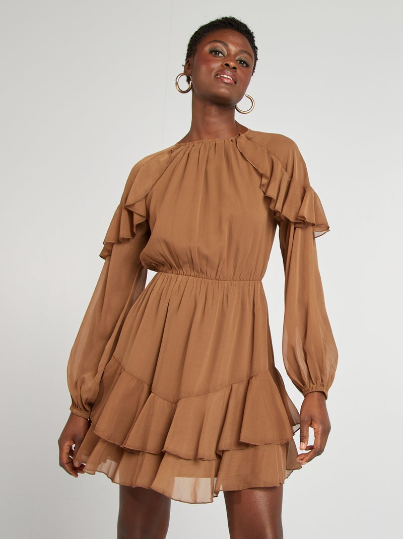 Robe à volants Marron - Kiabi