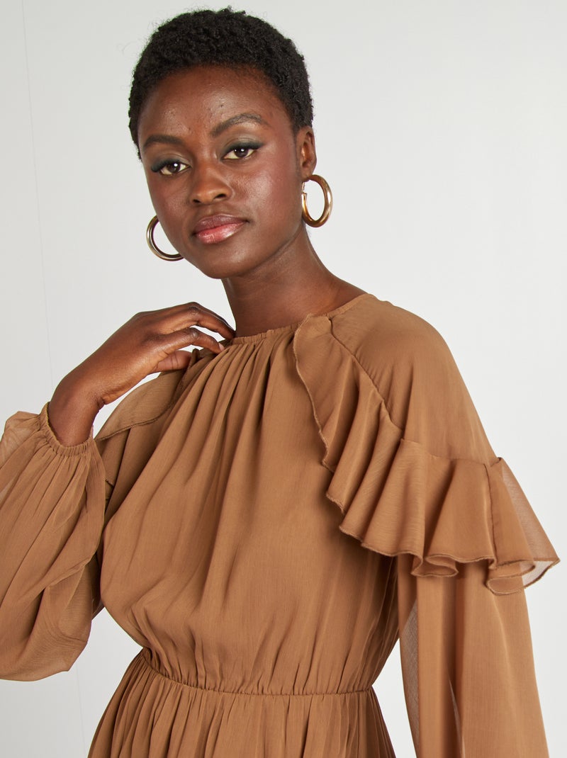 Robe à volants Marron - Kiabi