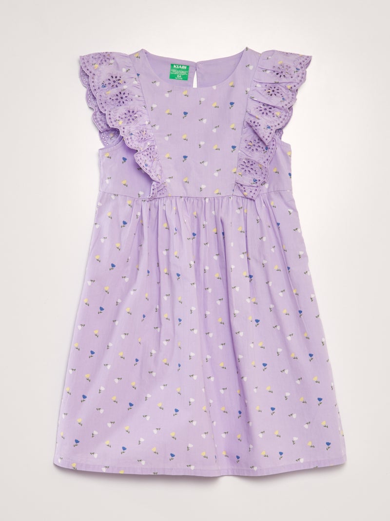 Mini Robe Sans Manches Express - Violet à Volants - Taille XS - Coton Stretch - Occasion Très Bon état