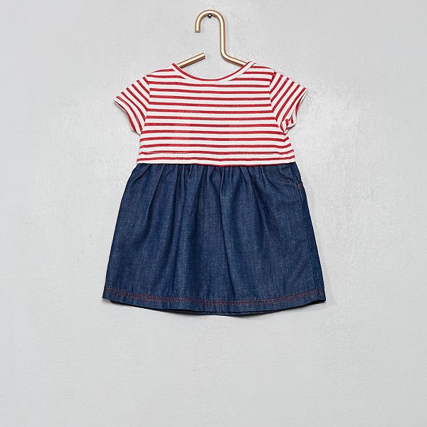 Robe 'Absorba' marinière et denim Bébé fille - rouge/bleu - Kiabi 