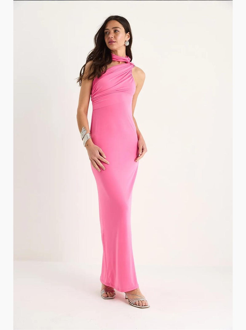 Robe ajustée sandy à une épaule et détails détaillés lucci Rose fluo/Solinotes - Kiabi