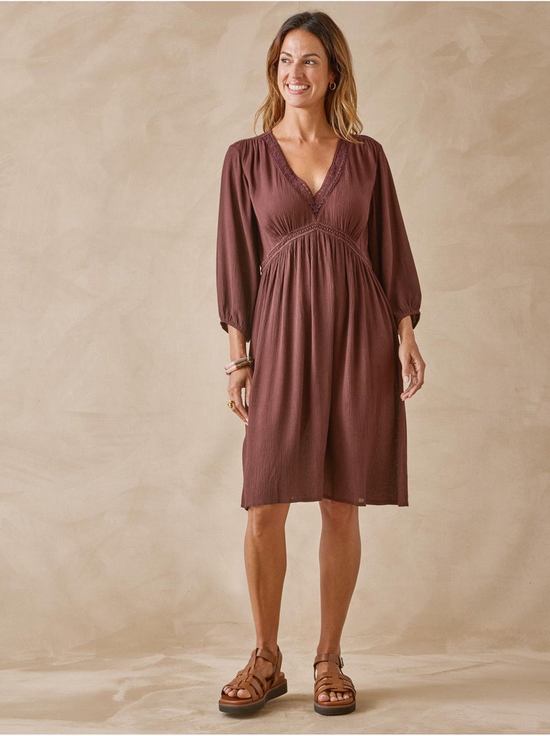 Robe ample avec macramé - DAXON Marron chocolat - Kiabi