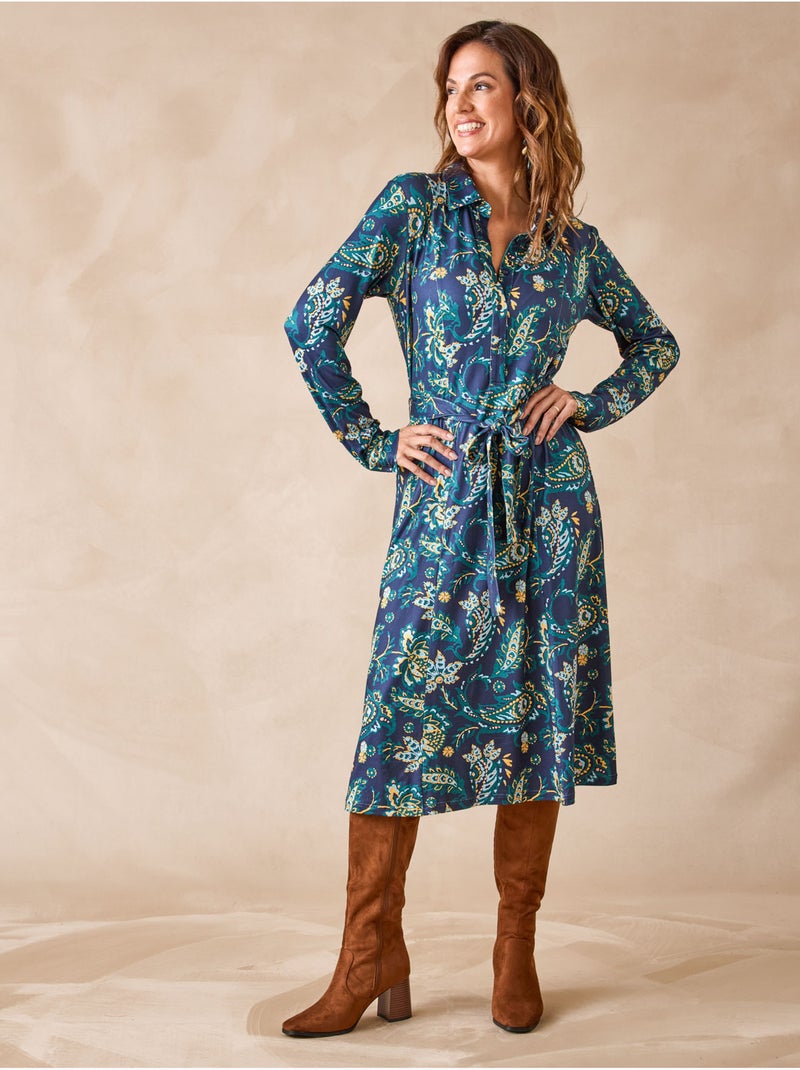 Robe ample col chemisier boutonnée - daxon Bleu marine - Kiabi