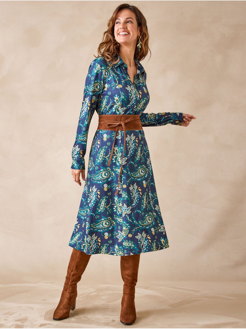 Robe ample col chemisier boutonnée - daxon Bleu marine - Kiabi
