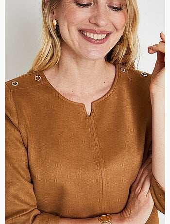 Robe ample courte en tissu suédé uni - Afibel
