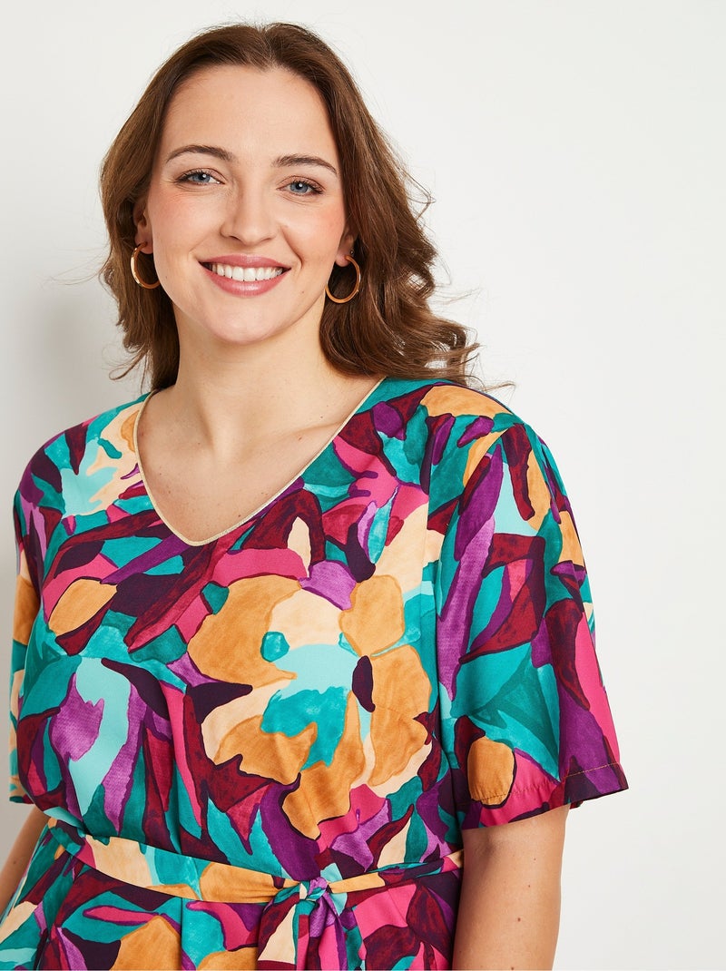 Robe ample courte imprimé floral - Afibel Violet - Kiabi