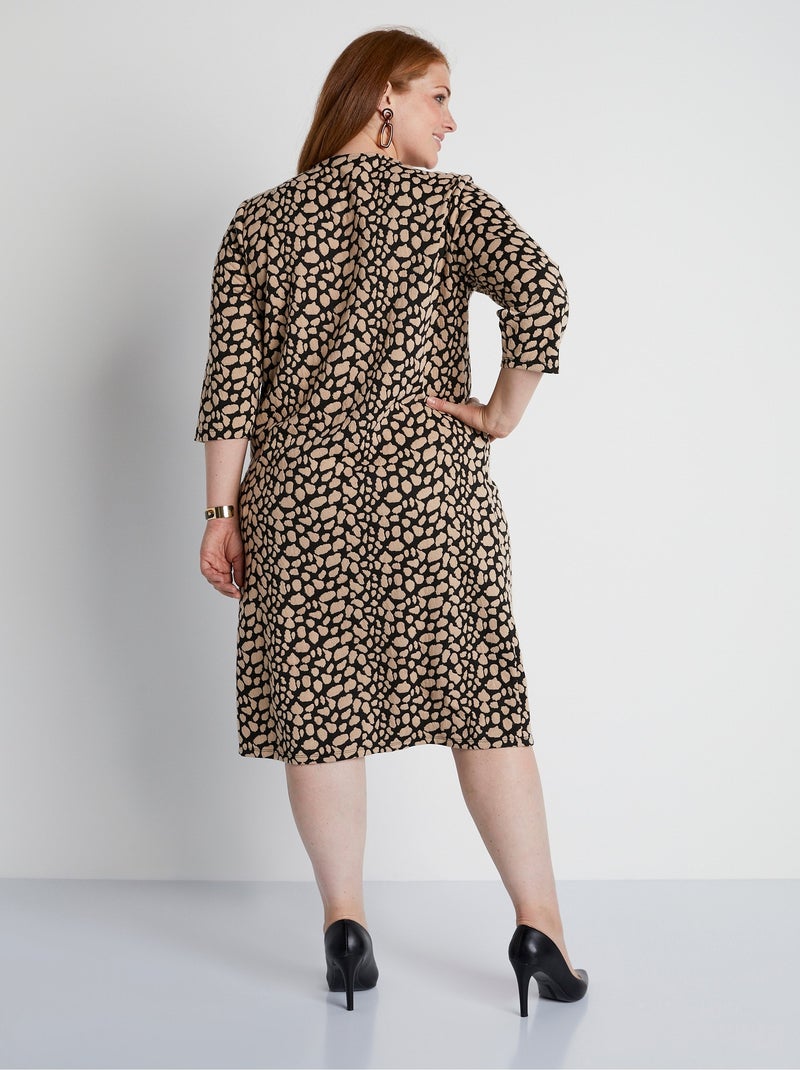Robe ample courte jacquard bicolore - Afibel Noir Beige - Kiabi