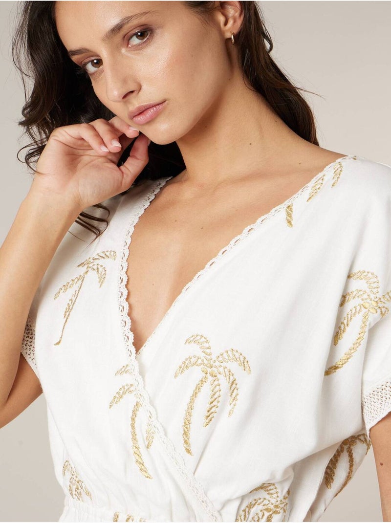 Robe ample femme en lin mélangé 'Deeluxe' Blanc - Kiabi