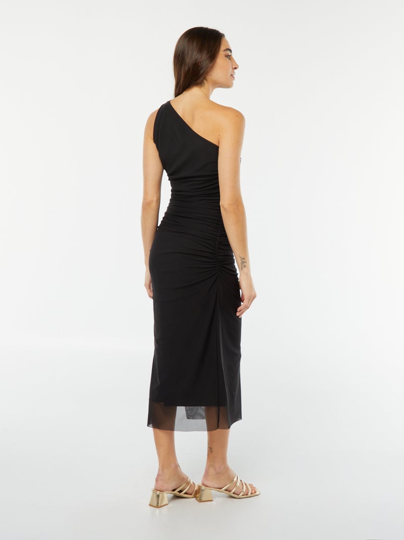 Robe asymétrique et drapée en mesh noir - Kiabi