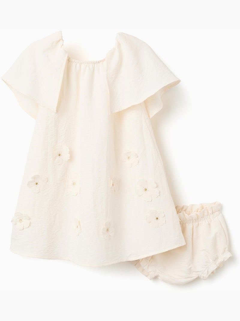 Robe avec appliqué floral + bloomer Beige clair - Kiabi