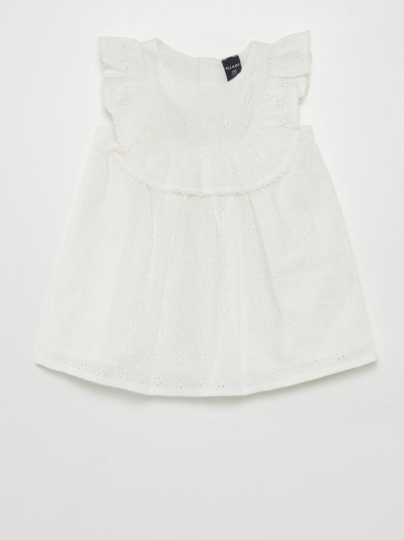 Robe avec broderies anglaises et volant blanc - Kiabi