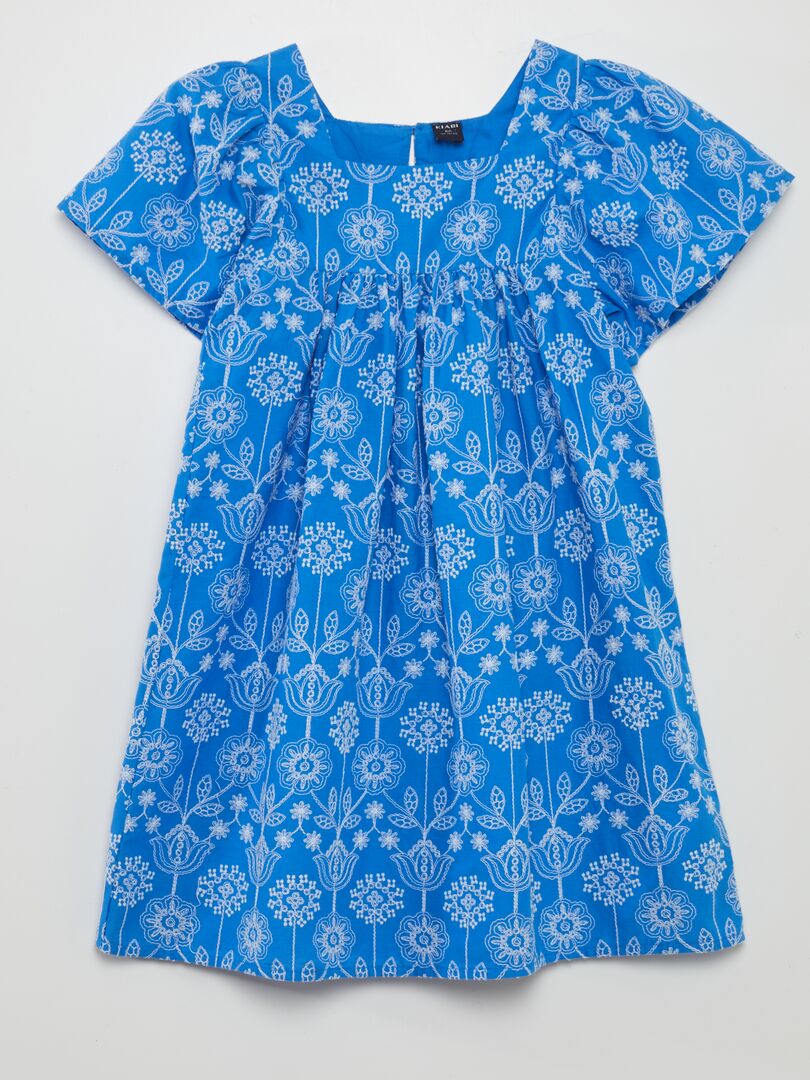 Robe Brodée 100% Coton - Col Mao, Manches Longues, Fermeture Boutonnée