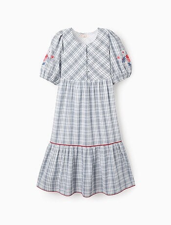 Robe avec Carreaux, Broderies et Volants