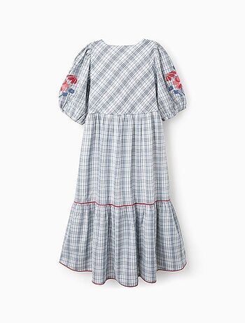 Robe avec Carreaux, Broderies et Volants