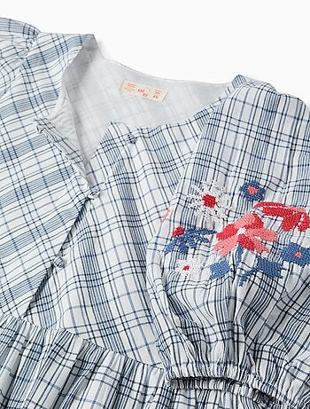 Robe avec Carreaux, Broderies et Volants