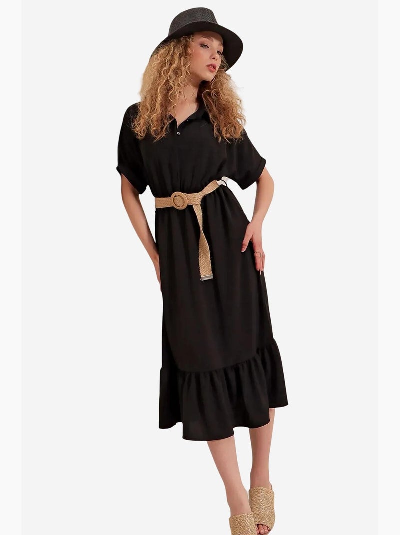 Robe avec ceinture bdart Noir - Kiabi