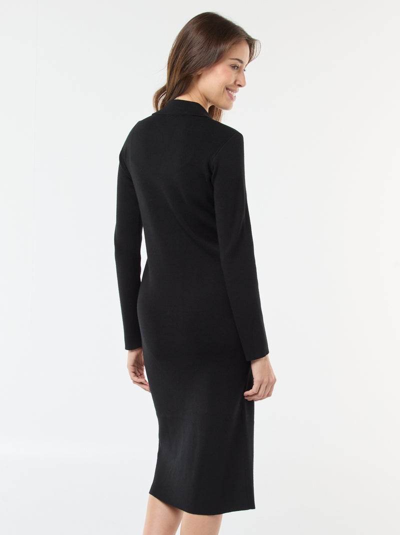 Robe avec double boutonnage uni Noir - Kiabi
