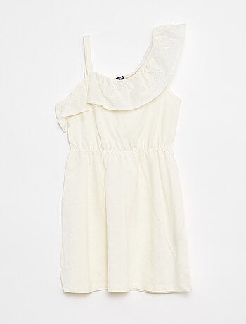 Robe avec épaule dénudée et broderies anglaises