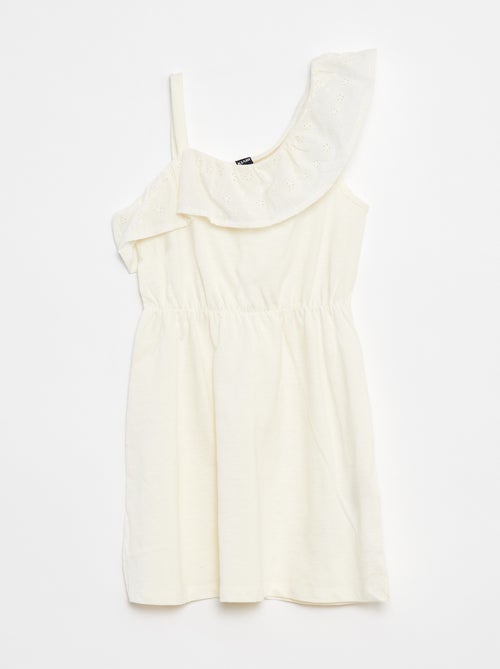 Robe avec épaule dénudée et broderies anglaises - Kiabi