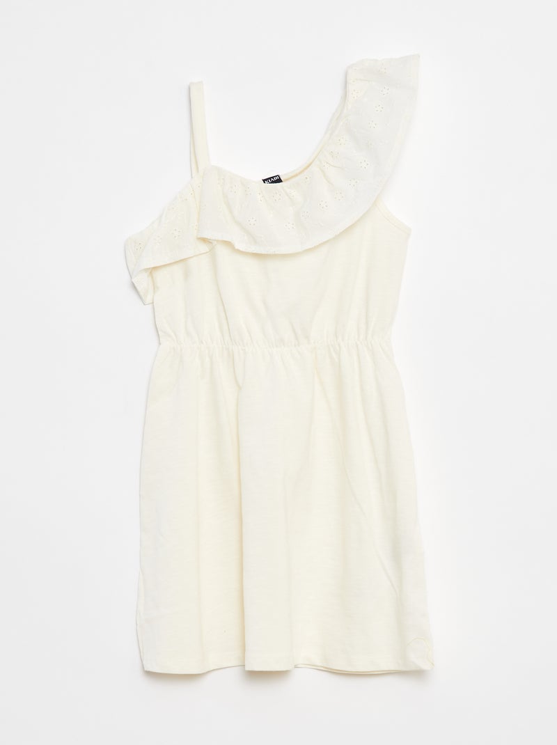 Robe avec épaule dénudée et broderies anglaises blanc - Kiabi