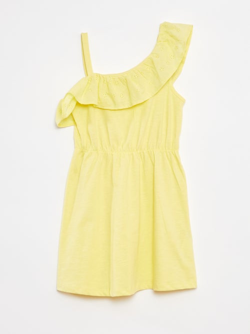 Robe avec épaule dénudée et broderies anglaises - Kiabi