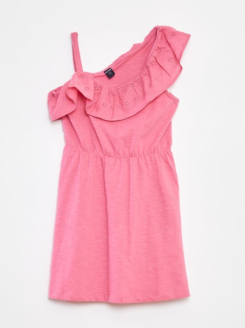 Robe avec épaule dénudée et broderies anglaises - Kiabi
