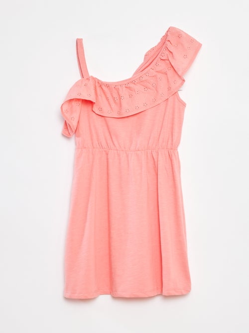 Robe avec épaule dénudée et broderies anglaises - Kiabi