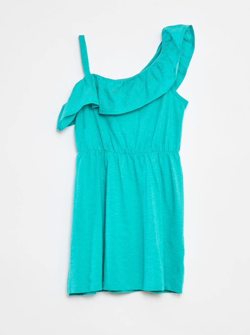 Robe avec épaule dénudée et broderies anglaises Vert - Kiabi