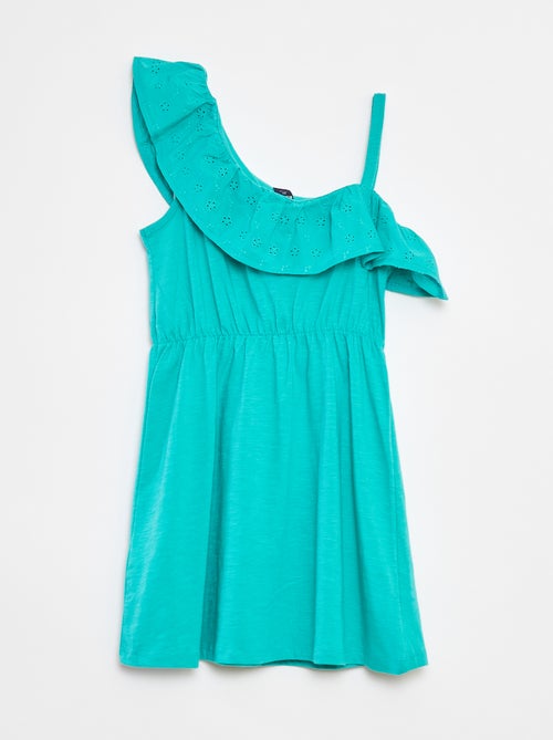 Robe avec épaule dénudée et broderies anglaises - Kiabi