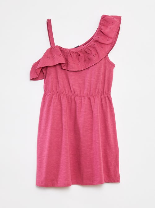 Robe avec épaule dénudée et broderies anglaises - Kiabi