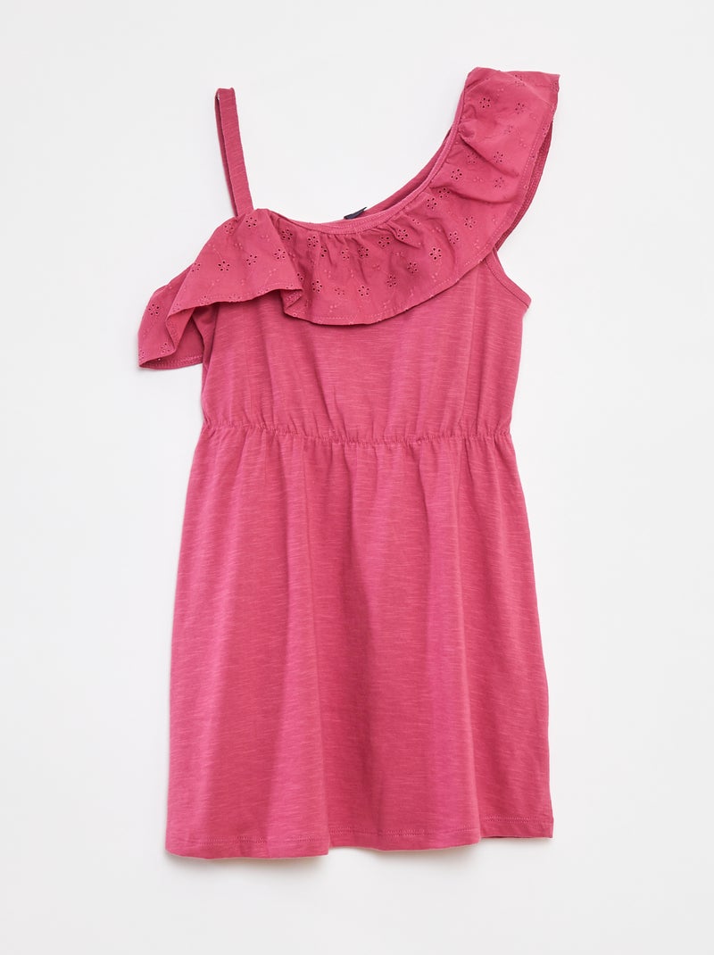 Robe avec épaule dénudée et broderies anglaises Violet - Kiabi